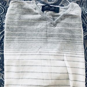 Men’s grey and white striped sweater